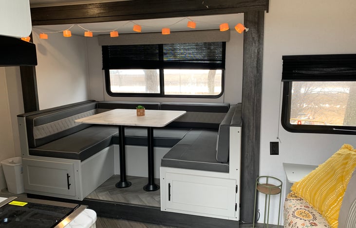 The dinette is perfect for meal time and gathering.