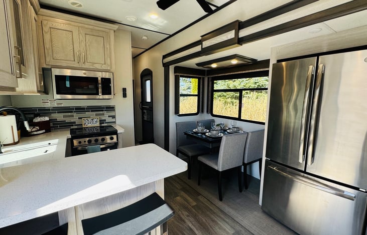 View of kitchen from main entry door.