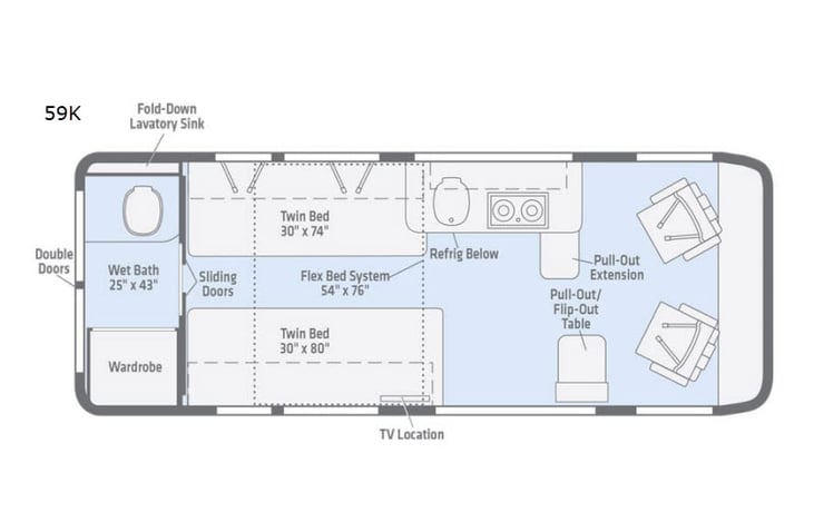 Representative floor plan provided by a trusted RVshare partner.