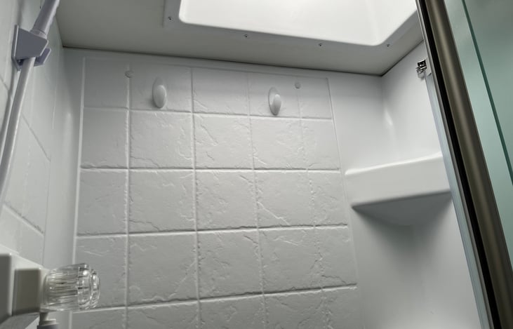 Full shower and the hot water lasts a surprisingly long time! (Two little boys and two mamas can all shower!)