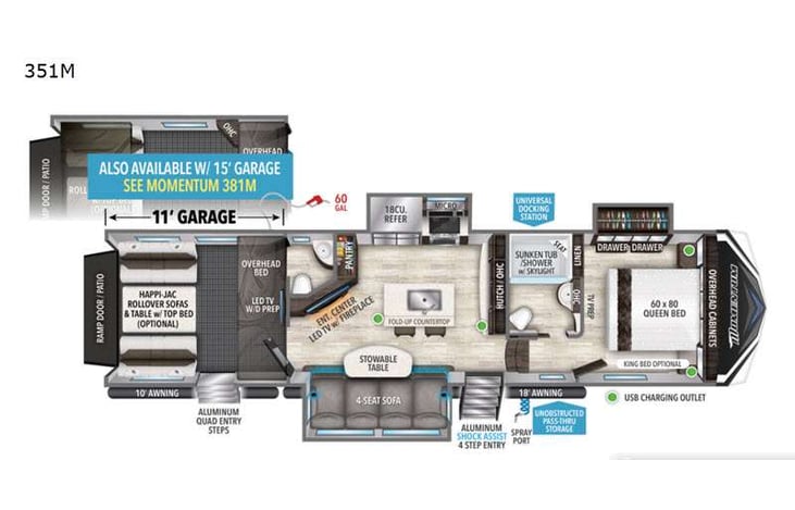Representative floor plan provided by a trusted RVshare partner.