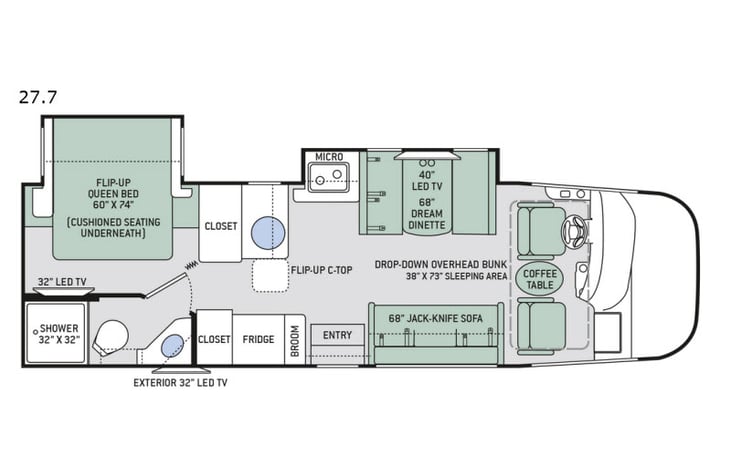 Representative floor plan provided by a trusted RVshare partner.