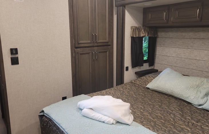 King sized bed with premium foam topper makes this the most comfortable bed in our experience.