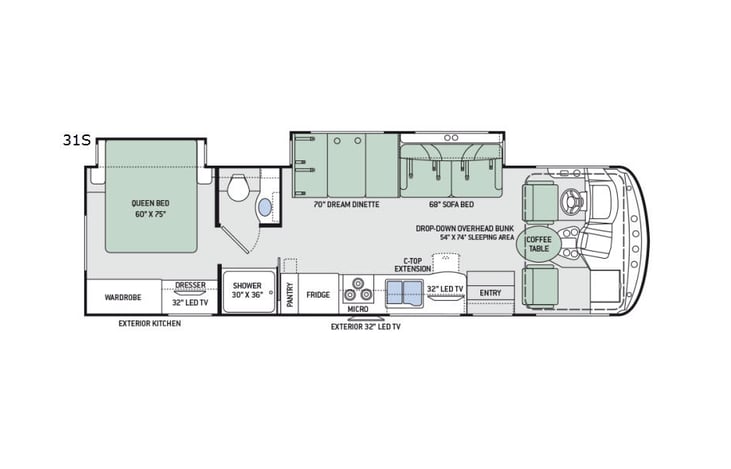 Representative floor plan provided by a trusted RVshare partner.