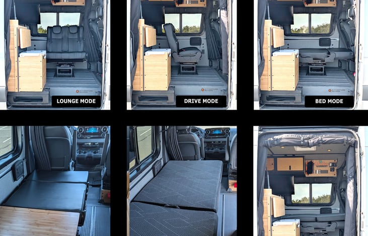 Multiple optional layouts and positions for bench seat / bed.