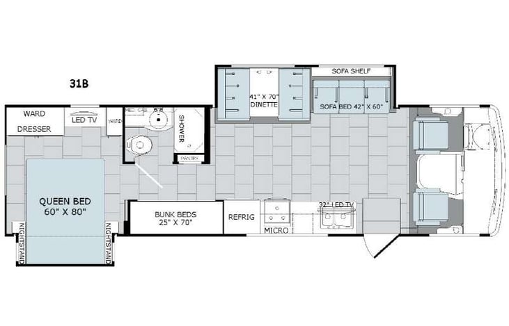 Representative floor plan provided by a trusted RVshare partner.