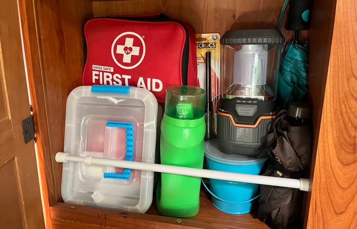 Lighters, umbrellas, first aid kit, candles and lantern