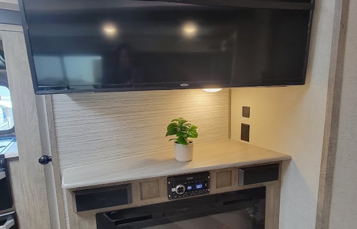 50 inch LED TV , Entertainment Center and Fireplace