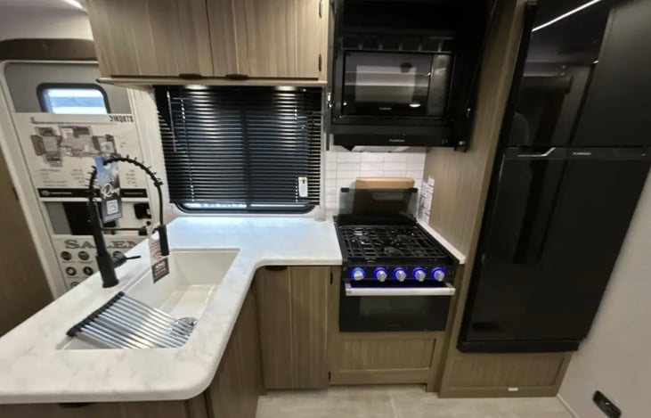 Fully stocked kitchen.