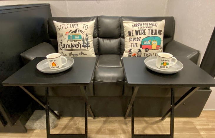 TV trays are provided for additional dining space and a convenient TV-dining experience!