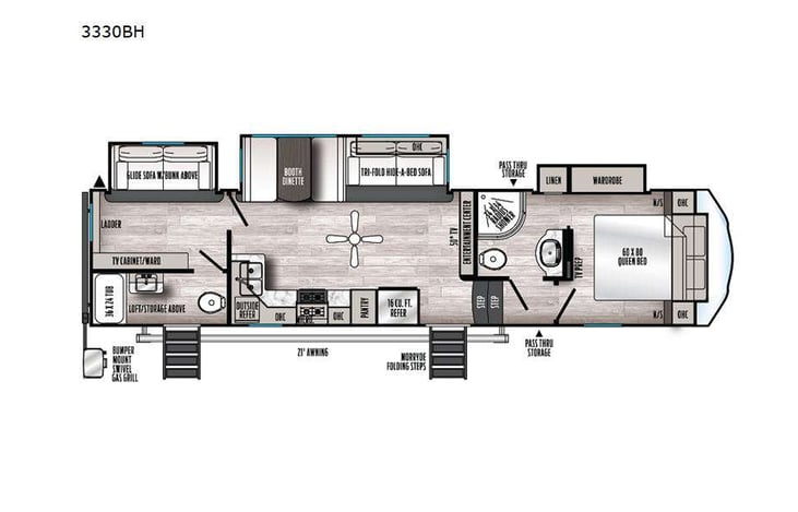Representative floor plan provided by a trusted RVshare partner.