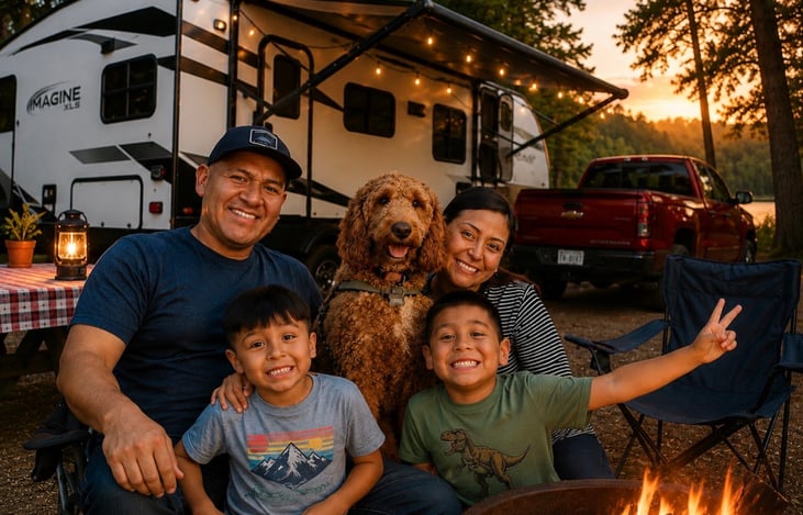 Hi! We're the family behind RVACampers. We love camping together and can't wait to help your family make memories in our camper.