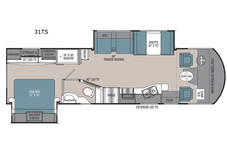 Representative floor plan provided by a trusted RVshare partner.