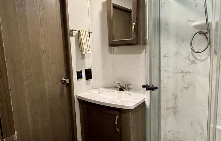 Spacious bathroom with a large shower