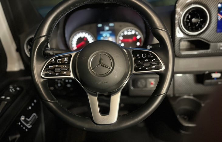 Multi-function controls on the steering wheel allow driver to control adaptive cruise, phone and radio, and all MBUX functions safely. Allows you to keep your eyes on the road.