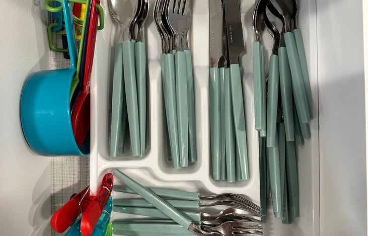 Reusable silverware and measuring cups.