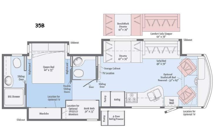 Representative floor plan provided by a trusted RVshare partner.