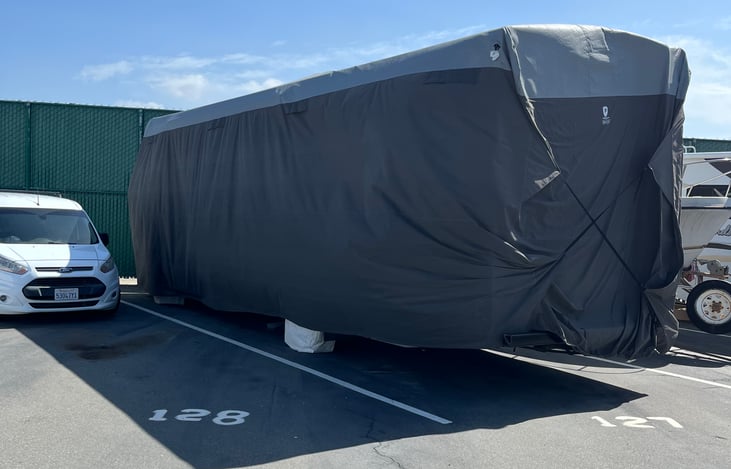 When RV is not in use, it is covered. .