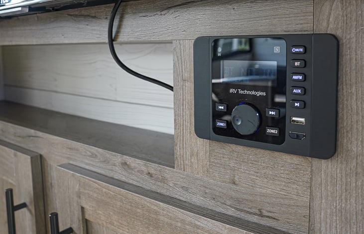 Media center, bluetooth ready with indoor and outdoor speakers.