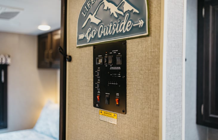 Control panel to monitor important functions such as battery backup, holding tank levels and generator function.