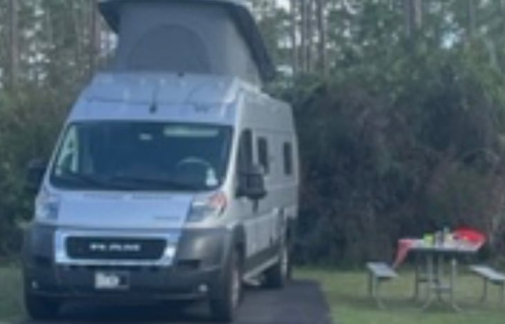 Very quick break down if you need to leave the campsite for any reason: groceries, hiking, beach fun, or tours.  Just drop the pop-top down (if raised) , unplug the electric, & off you go.