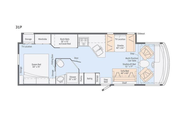 Representative floor plan provided by a trusted RVshare partner.