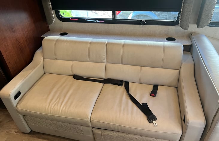 Couch has foot rests and can become a bed!