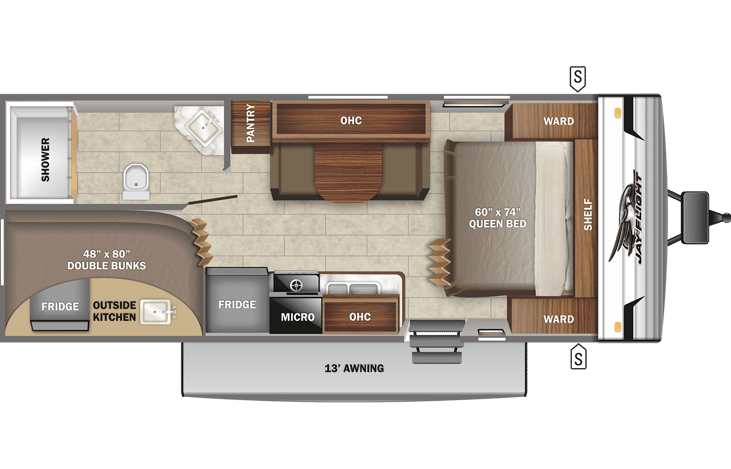 Layout also showing the outside access refrigerator and sink