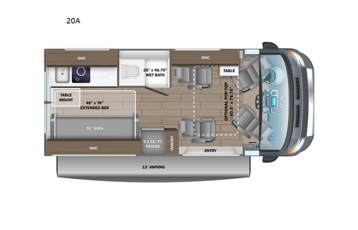 Representative floor plan provided by a trusted RVshare partner.
