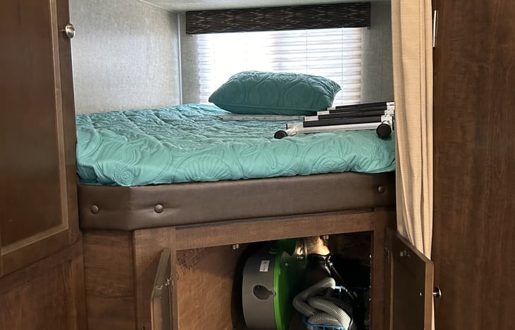 Bright lower bunk. Plenty of storage underneath