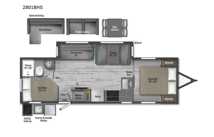 Representative floor plan provided by a trusted RVshare partner.