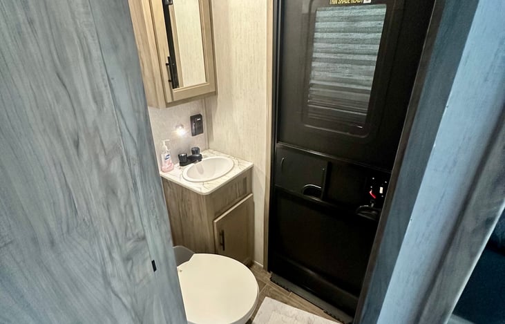 1/2 bath in the bunkroom with direct access from outside