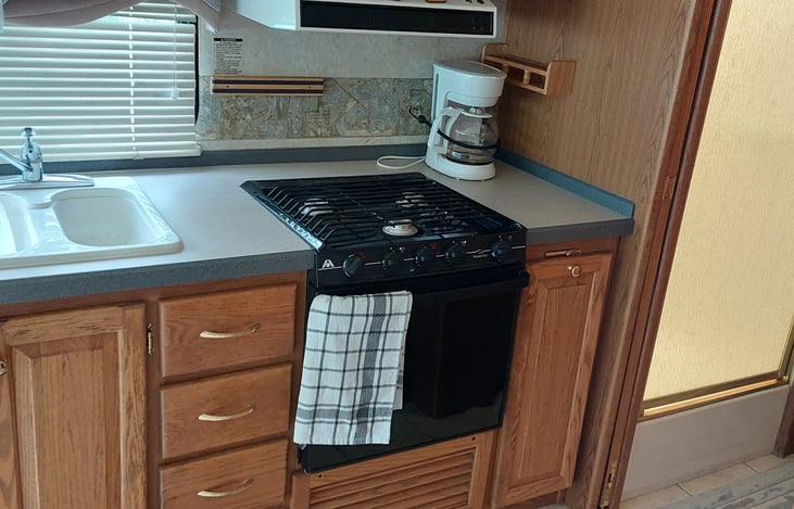 Kitchen and stove area.