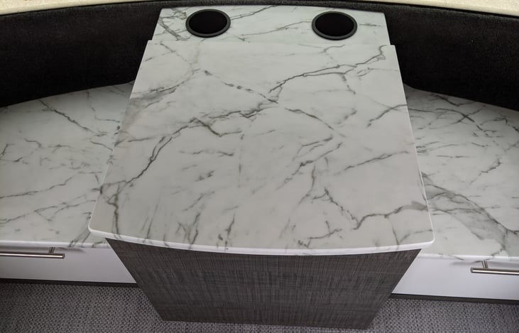 Additional inside storage includes 3 compartments with additional seating, cup holders, USB outlets, and more!