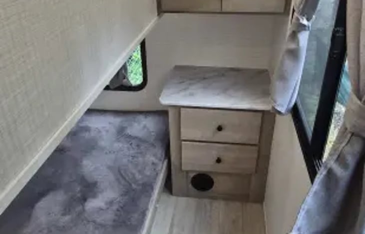 Private bed 2 double lower bunk, TV, 5 inch super comfy bed topper  with storage