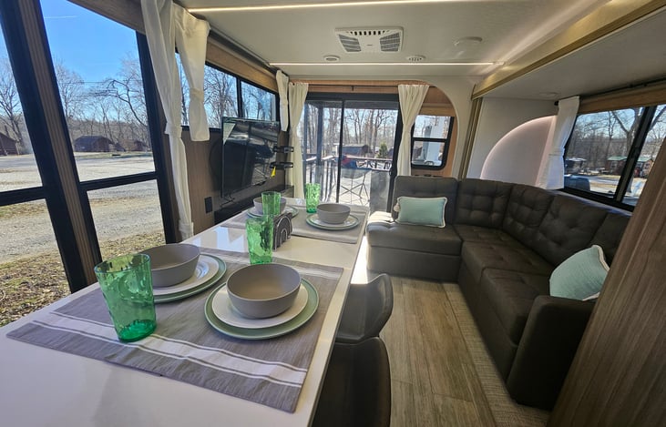 Living area with wall of windows