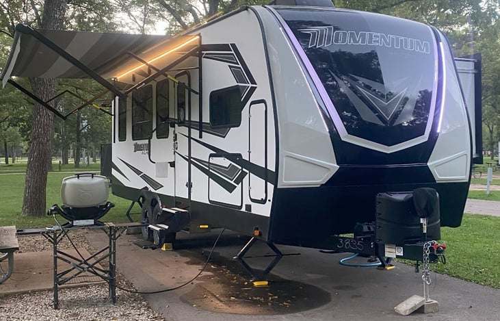 Large illuminated powered awning for your convenience, ambience lights for a relaxing evening