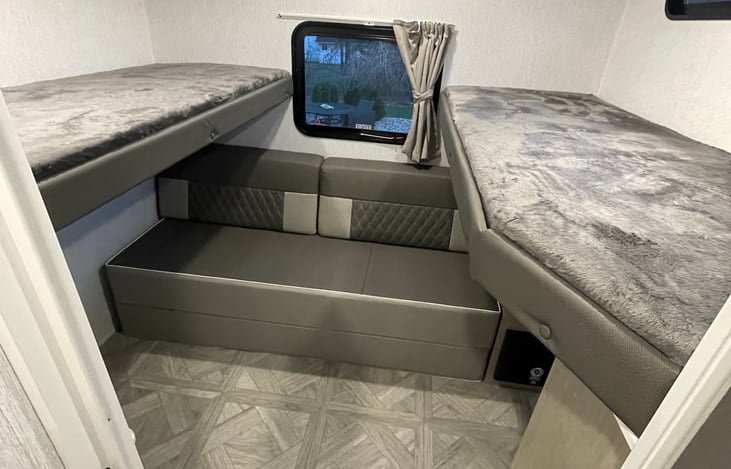 Private bunkhouse with bunks down.