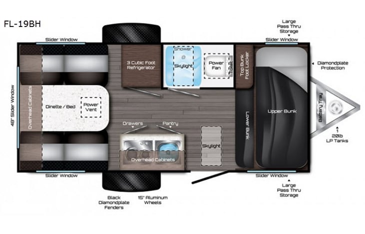 Representative floor plan provided by a trusted RVshare partner.