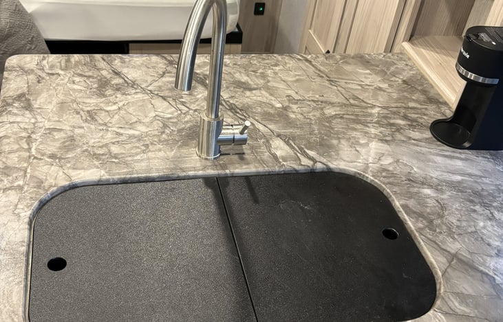 Double Sink with Cover for Extra Counter Space