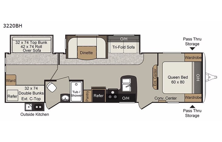 Representative floor plan provided by a trusted RVshare partner.