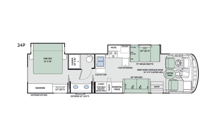 Representative floor plan provided by a trusted RVshare partner.