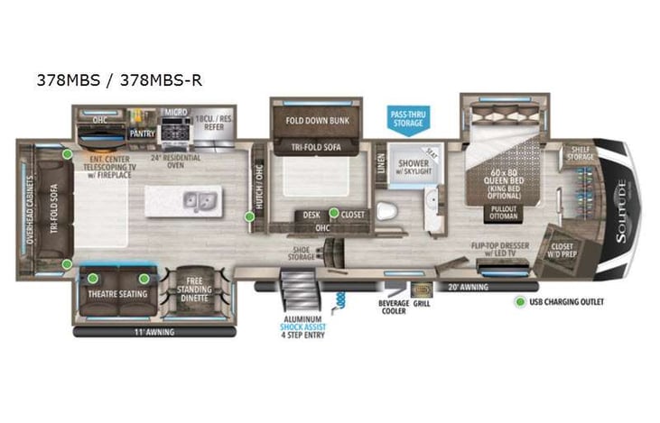 Representative floor plan provided by a trusted RVshare partner.