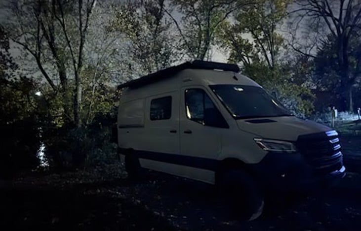 Parked outside on a beautiful moonlit night