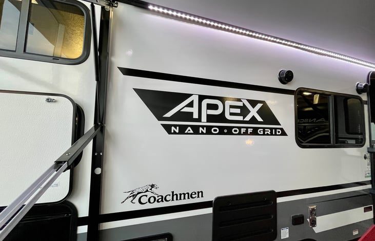 You will get noticed in the Apex Nano Off-Grid 208BHS Camping Trailer, aka/ White Lightning.  It is a great looking, sleek camper that is easy to tow and comes with tons of safety features.