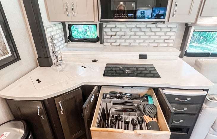 No need to pack kitchen supplies! Fully equipped with all essentials - pots, pans, dishes, coffee maker, wine glasses and mor