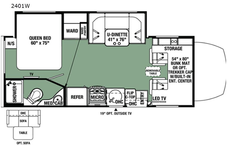 Representative floor plan provided by a trusted RVshare partner.