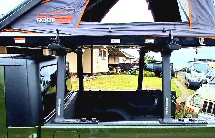 New RoofNest camper top....comfortable mattress inside with telescope ladder~