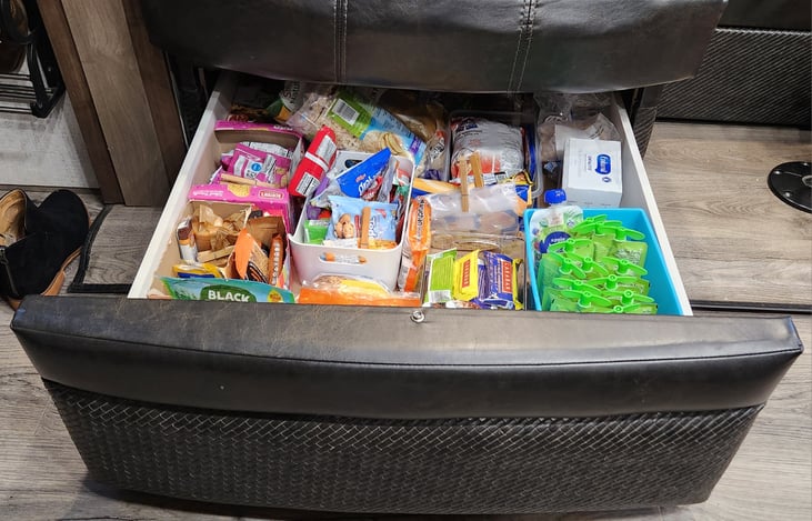 Pull out couch end storage.