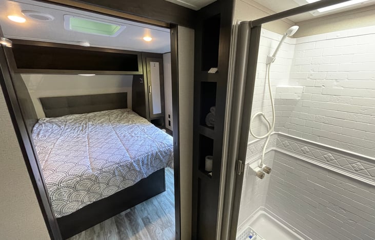 Tall shower with skylight